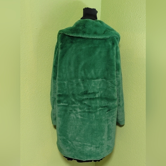 Luxurious Green Plush Faux Fur Coat Sz L - Picture 3 of 12